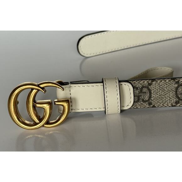 Gucci Women’s Leather GG Thin Width Belt Beige/Brown 110/44 409417 NWT - Picture 9 of 13